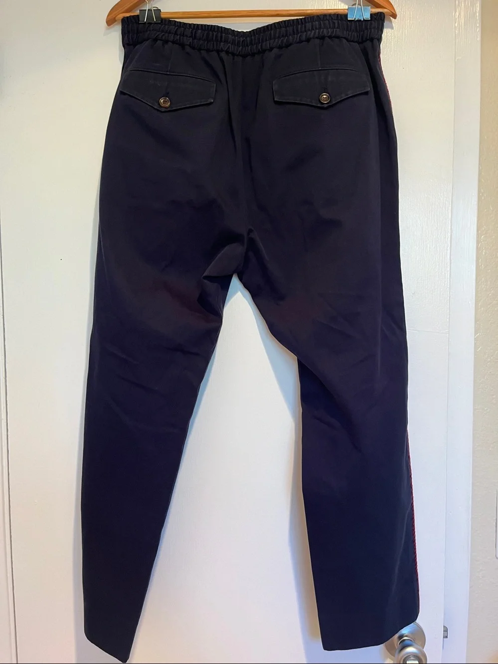 Gucci Navy Drawstring Pants red and blue pipe down side size 48